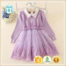 2015 outono crianças bordado roupas de manga comprida criança roupas casuais meninas roxo / rosa camisola vestidos com arco